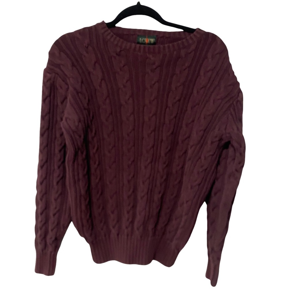 J. Crew Mens Burgundy Purple Knit Chunky Crewneck sweater small